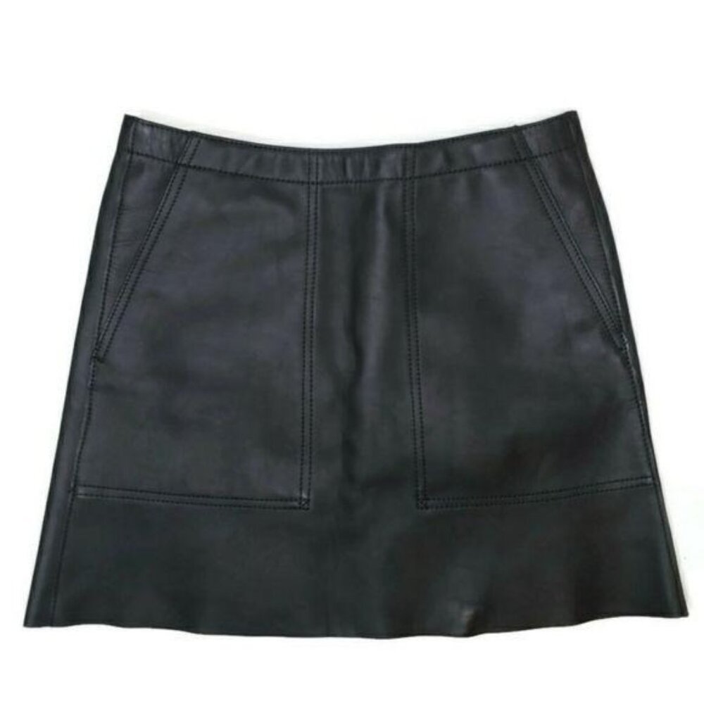 Coach Black Leather Mini Skirt With Back Zip and faux pockets sexy classic - Picture 3 of 11